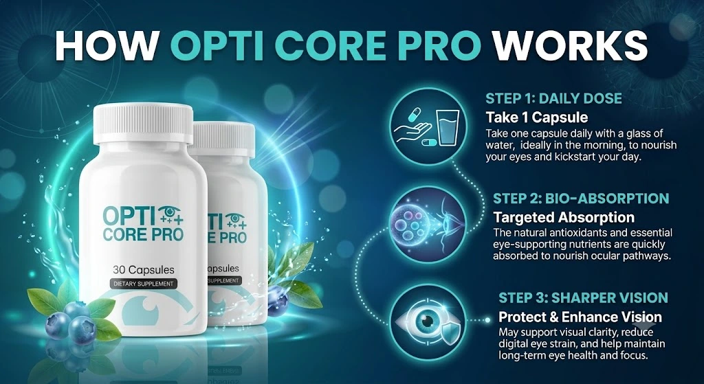 Opti Core Pro brand promotional graphic featuring blueberries
